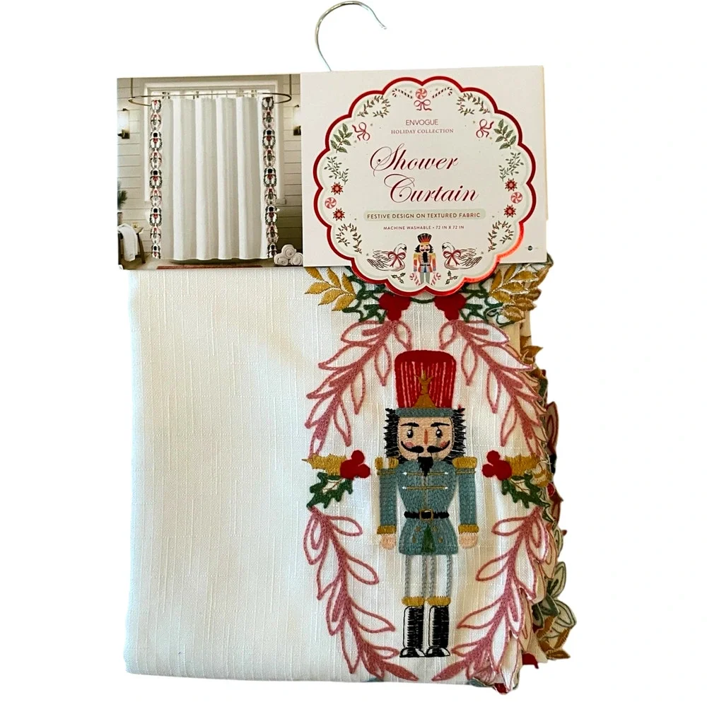 Envogue Embroidered NUTCRACKER Christmas Shower Curtain 72x72 Holiday NEW
